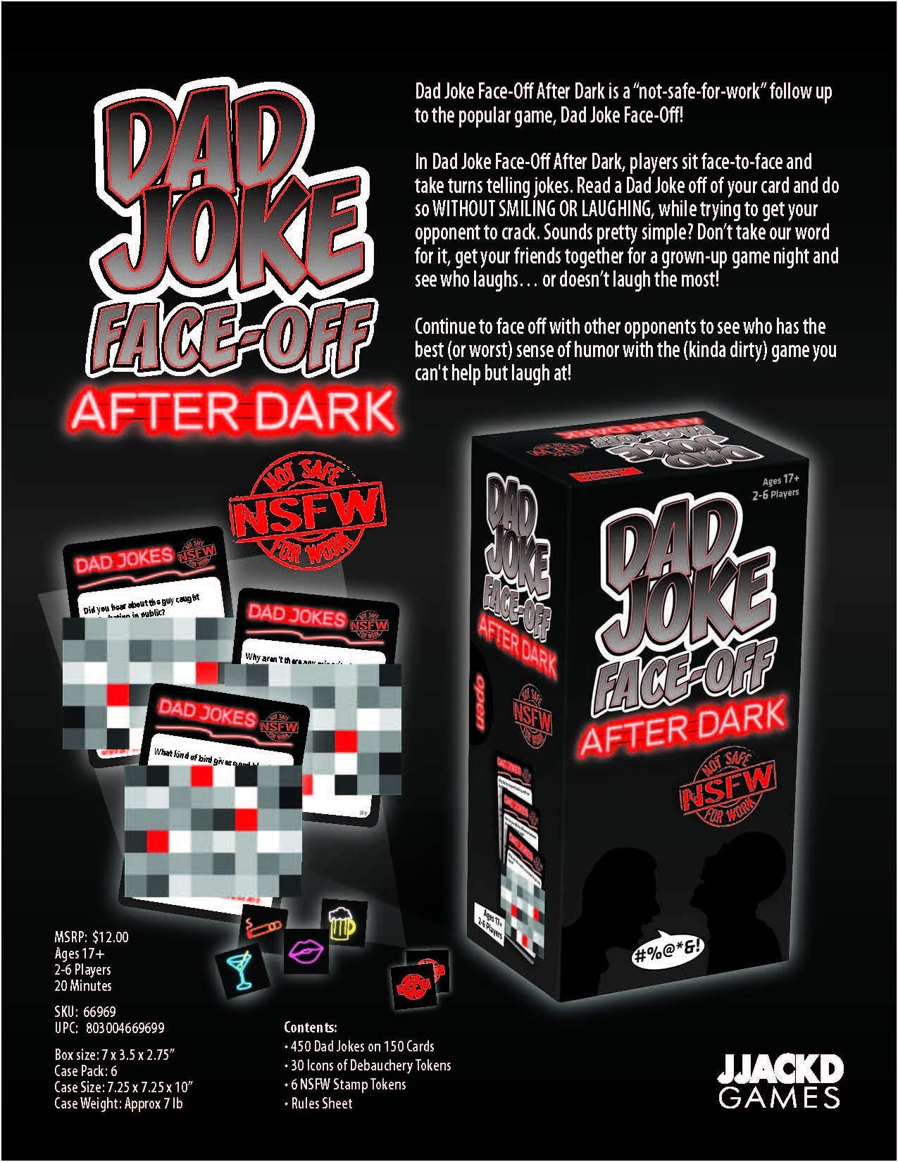 Ultra Pro Dad Joke Face-Off After Dark tokens and rule sheet for quick, cheeky gameplay.