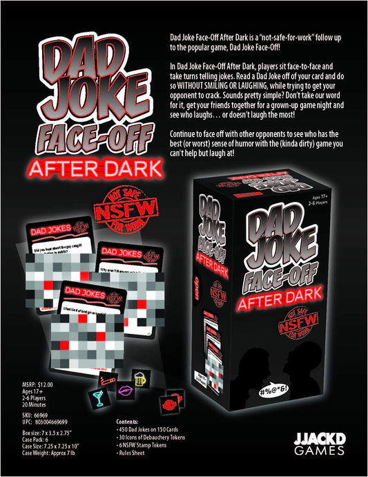 Ultra Pro Dad Joke Face-Off After Dark tokens and rule sheet for quick, cheeky gameplay.