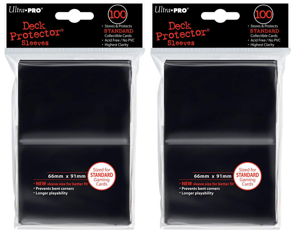 Ultra Pro deck protector sleeves black 200-count protect standard-size cards during games and storage.