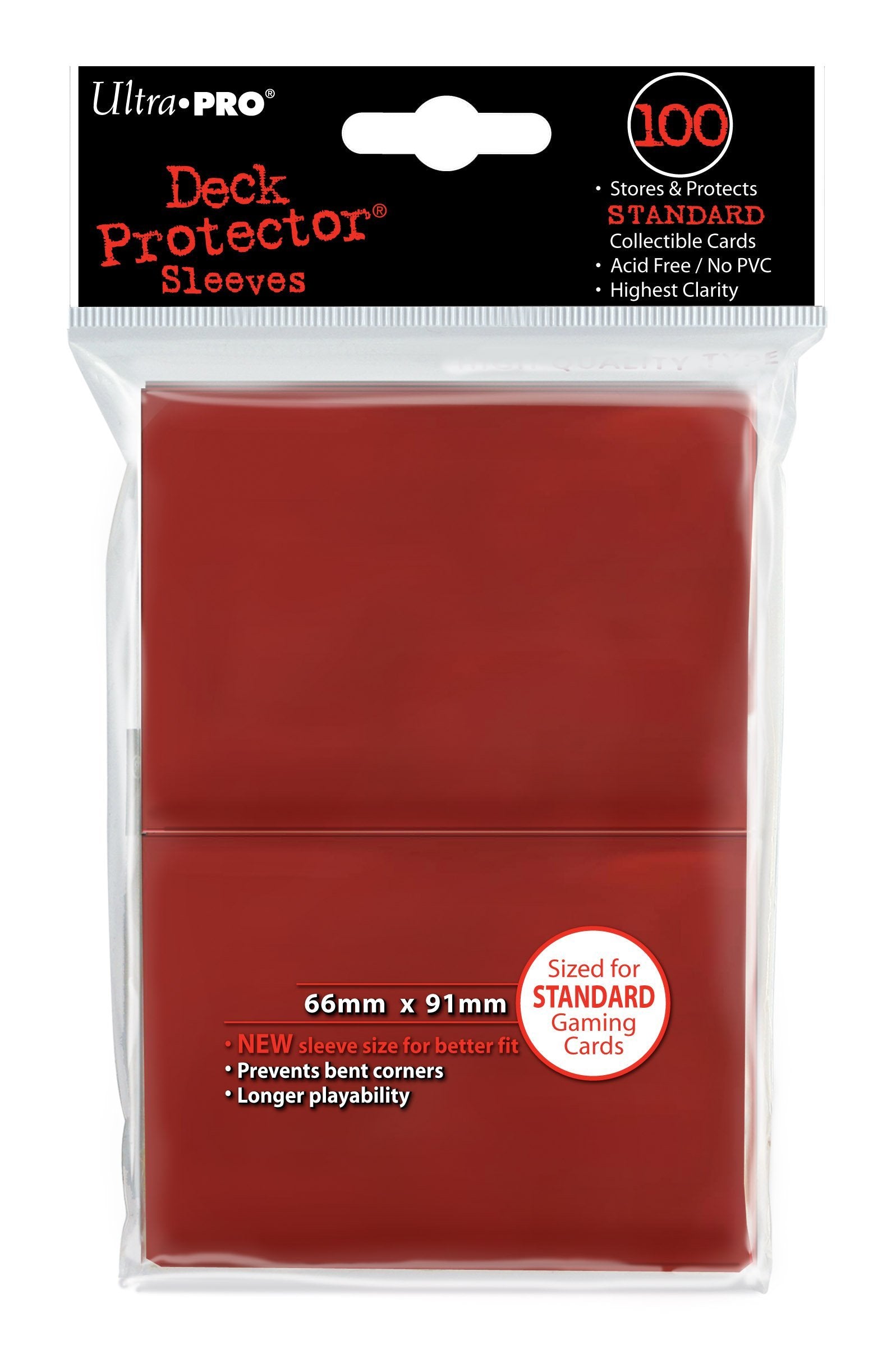 Ultra Pro Deck Protector standard red sleeve guards cards from wear and moisture.