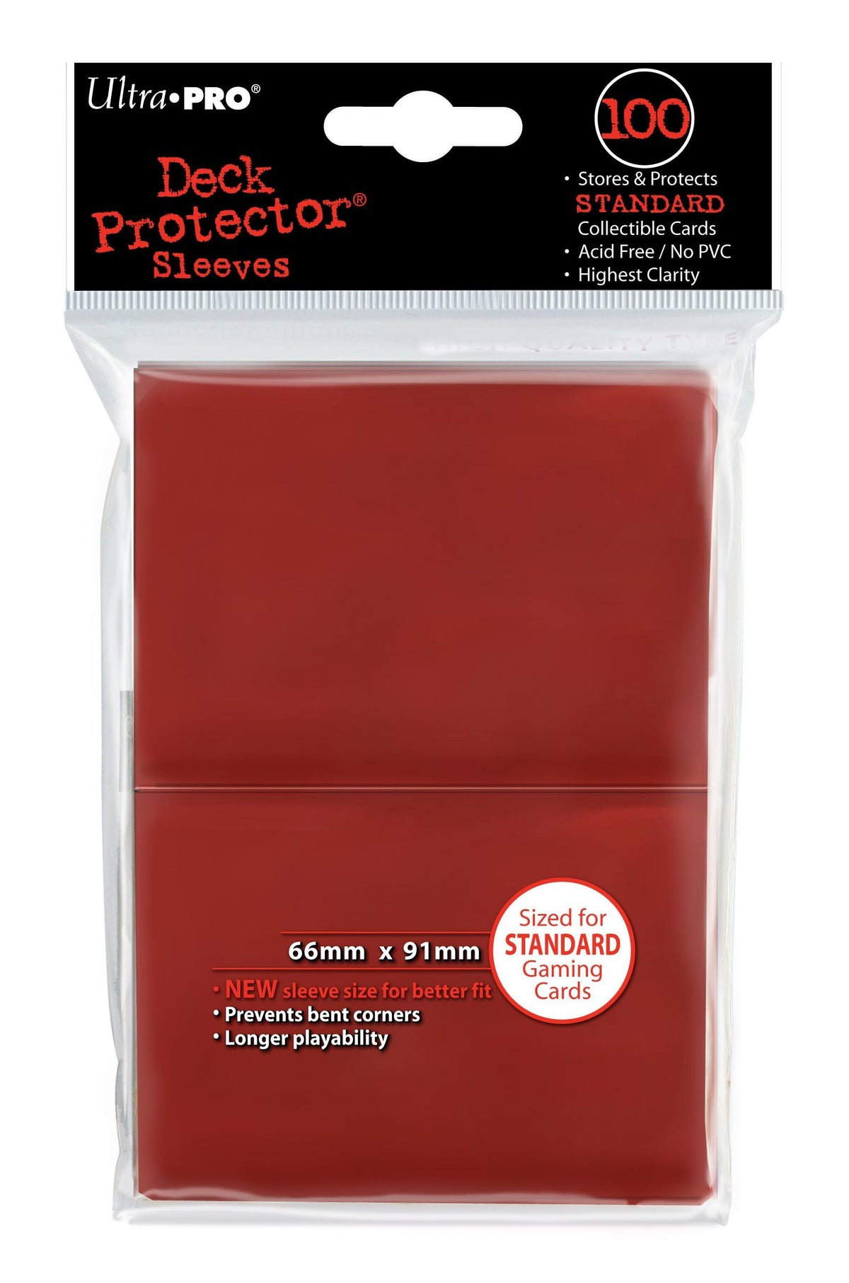 Ultra Pro Deck Protector standard red sleeve guards cards from wear and moisture.