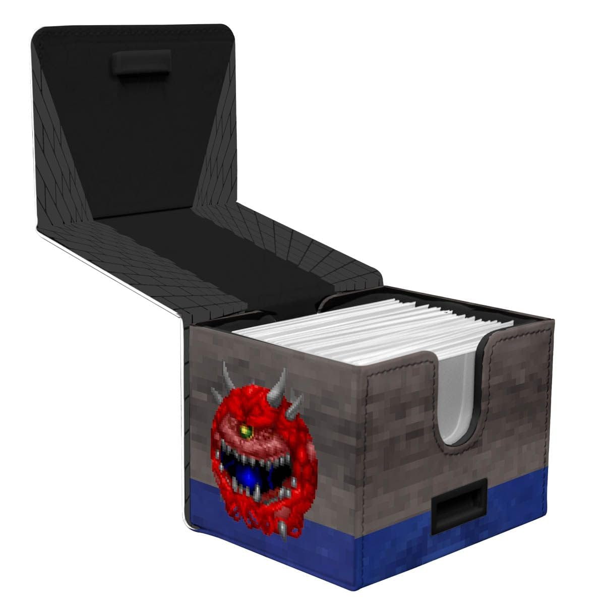 Ultra Pro Doom Cacodemon Alcove Edge deck box interior view holding double-sleeved cards.
