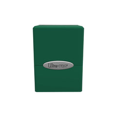 Ultra PRO Satin Cube Deck Box Forest Green front view, compact protection for 100+ cards.