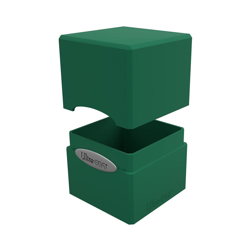 Ultra PRO Satin Cube Deck Box Forest Green in deluxe case, portable organization.