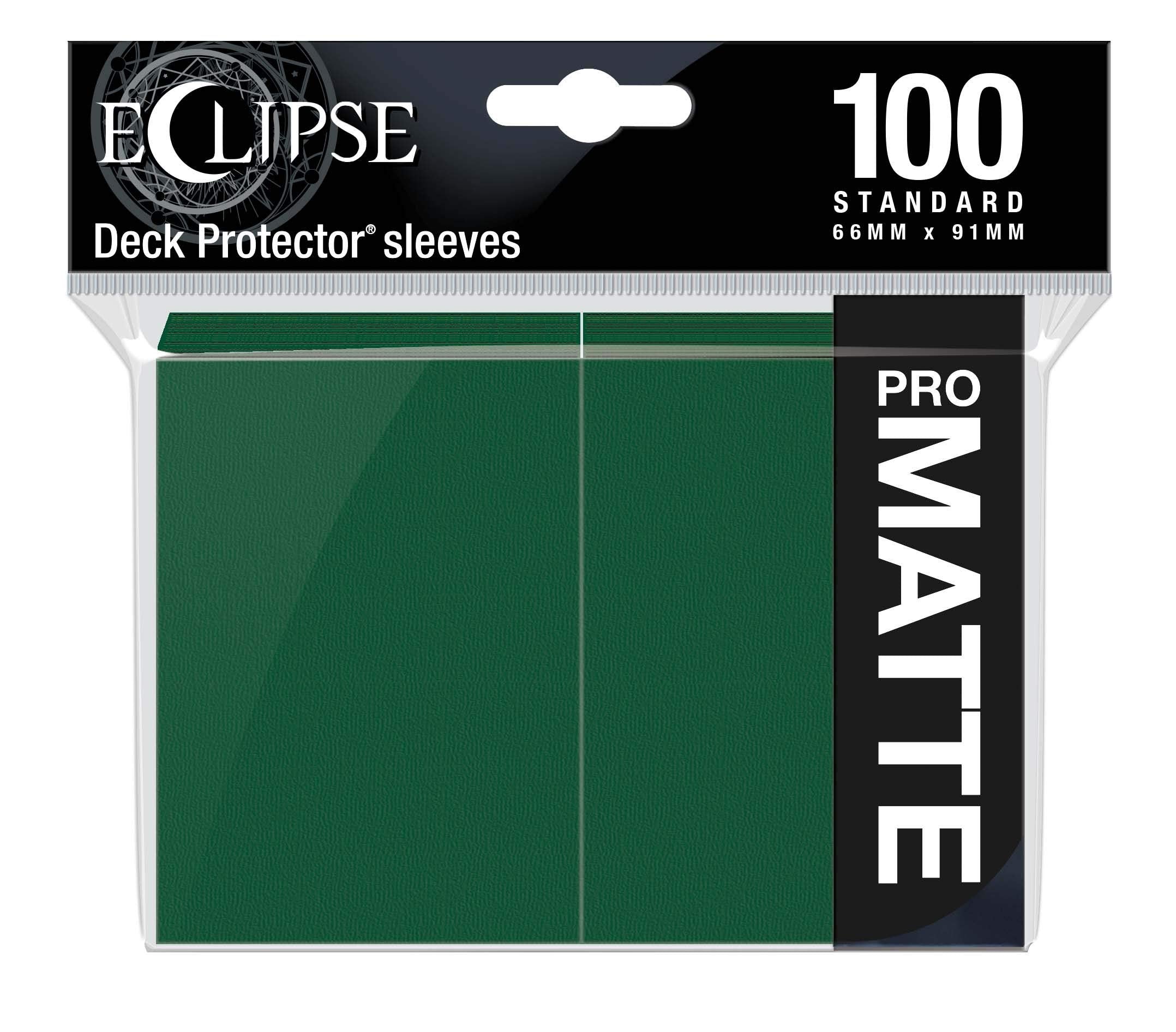 Ultra Pro E-15617 Eclipse matte forest green sleeve, front view, protects cards with smooth shuffle
