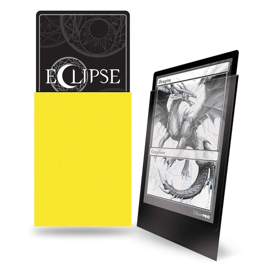 Ultra Pro Eclipse Matte sleeve Lemon Yellow front view shows opaque backing for privacy