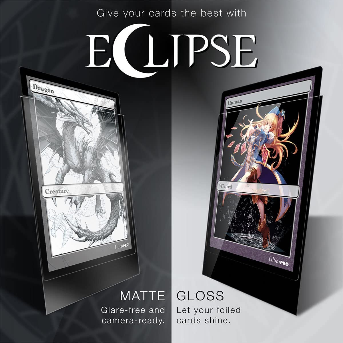 Ultra Pro E-15616 matte sleeves showing opaque back view for glare reduction.