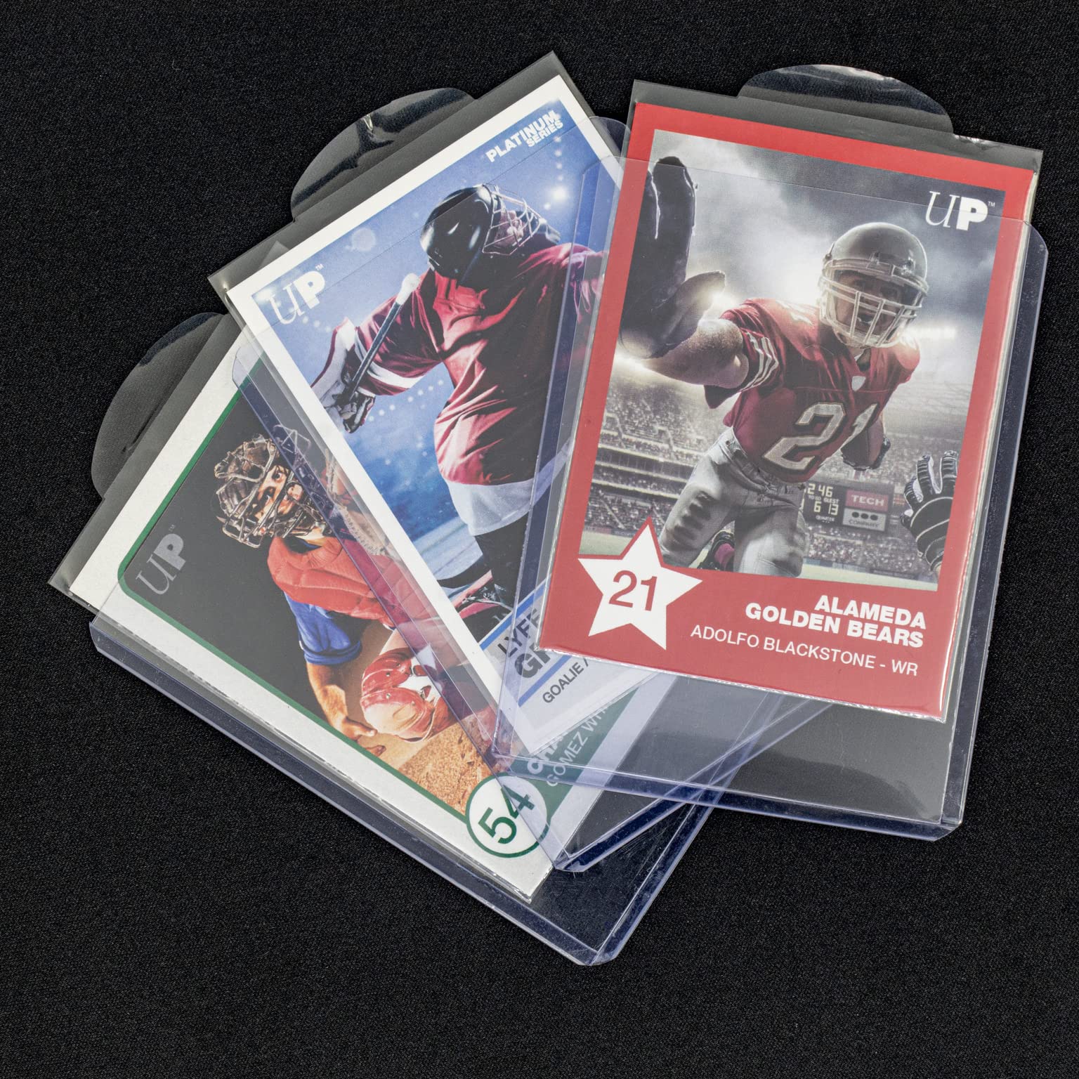Ultra PRO Easy Grip sleeves facilitate removing a card from a Toploader.