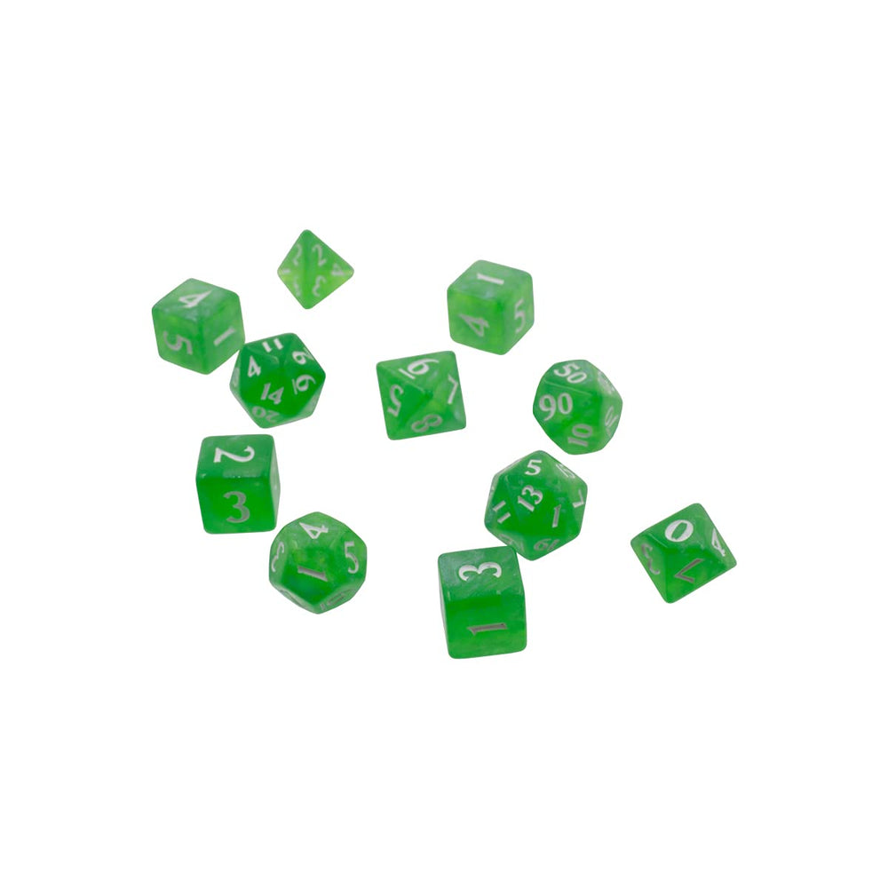 Ultra PRO Eclipse 11 lime green dice with color-coordinated storage and portability.