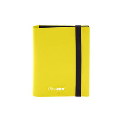 Ultra Pro Eclipse 2-Pocket Binder in lemon yellow, open to show organized card storage