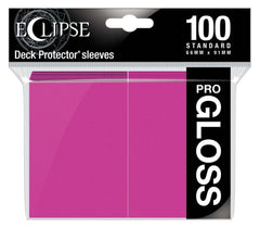 Ultra Pro Eclipse gloss sleeves hot pink, front view, enhances collectible card shine and protection.