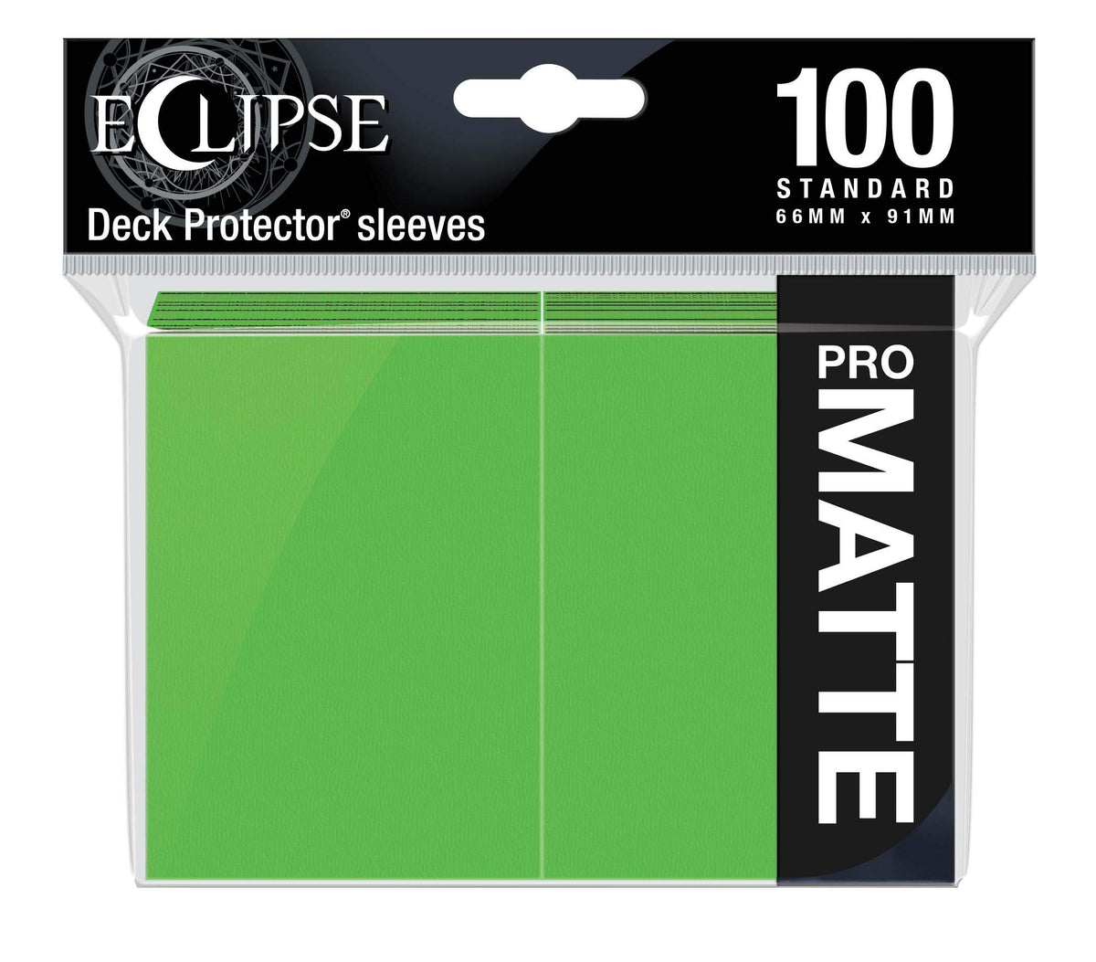 Ultra Pro Eclipse lime-green sleeves front view for smooth shuffle and protection.