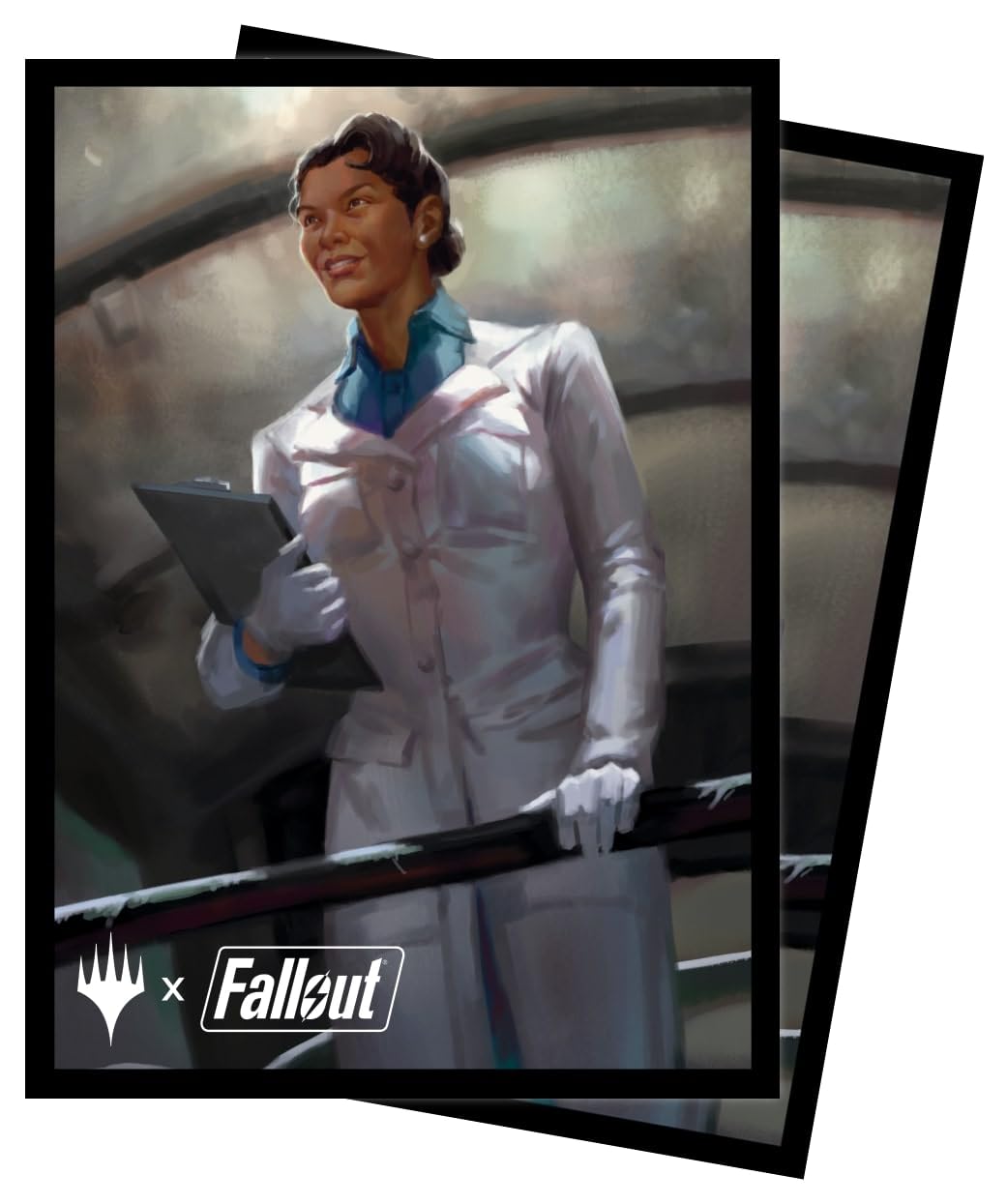 Ultra PRO Fallout 100ct deck sleeves featuring Dr. Madison Li for glare-free gameplay and protection.