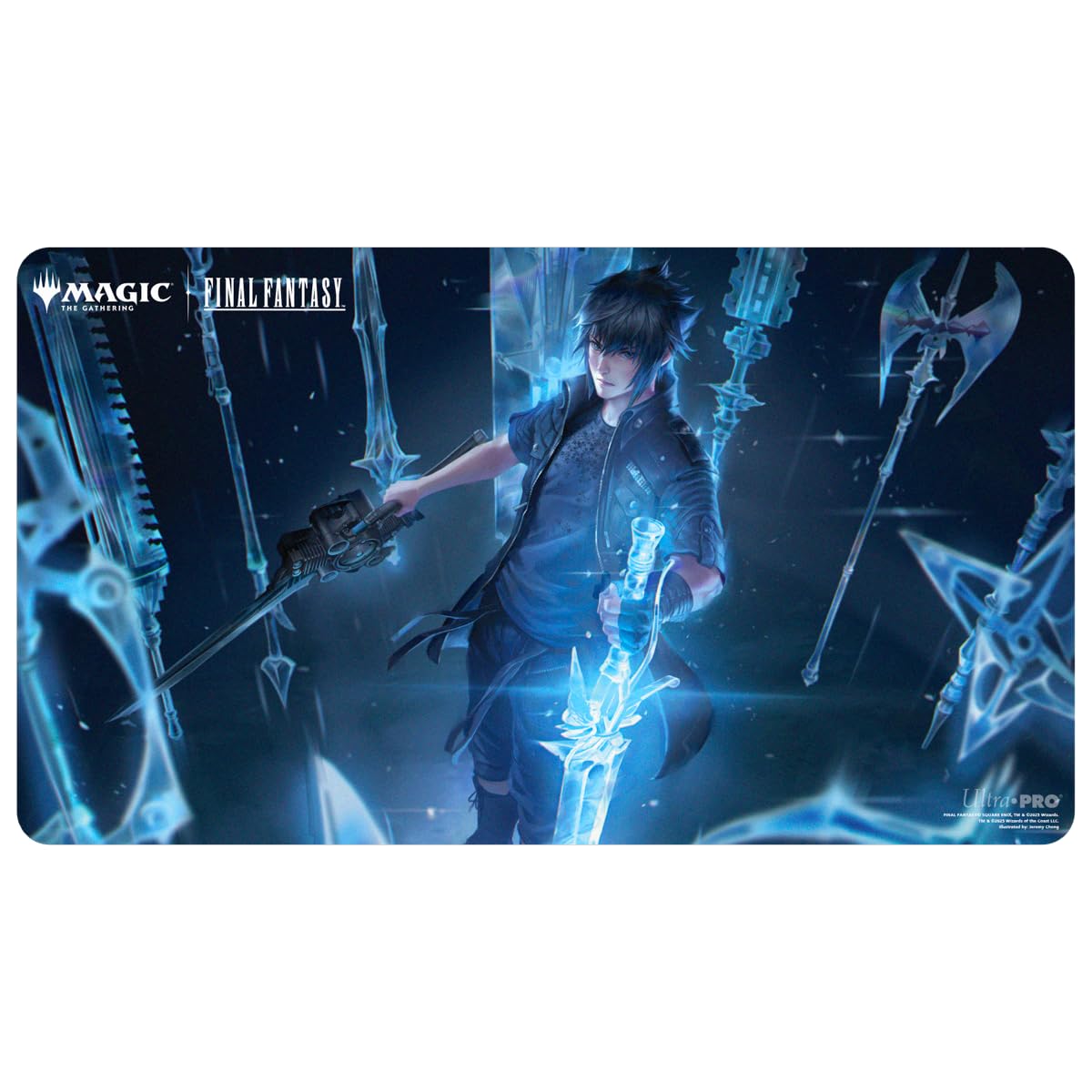 Ultra Pro Final Fantasy x Noctis playmat artwork for MTG gameplay on a smooth surface.
