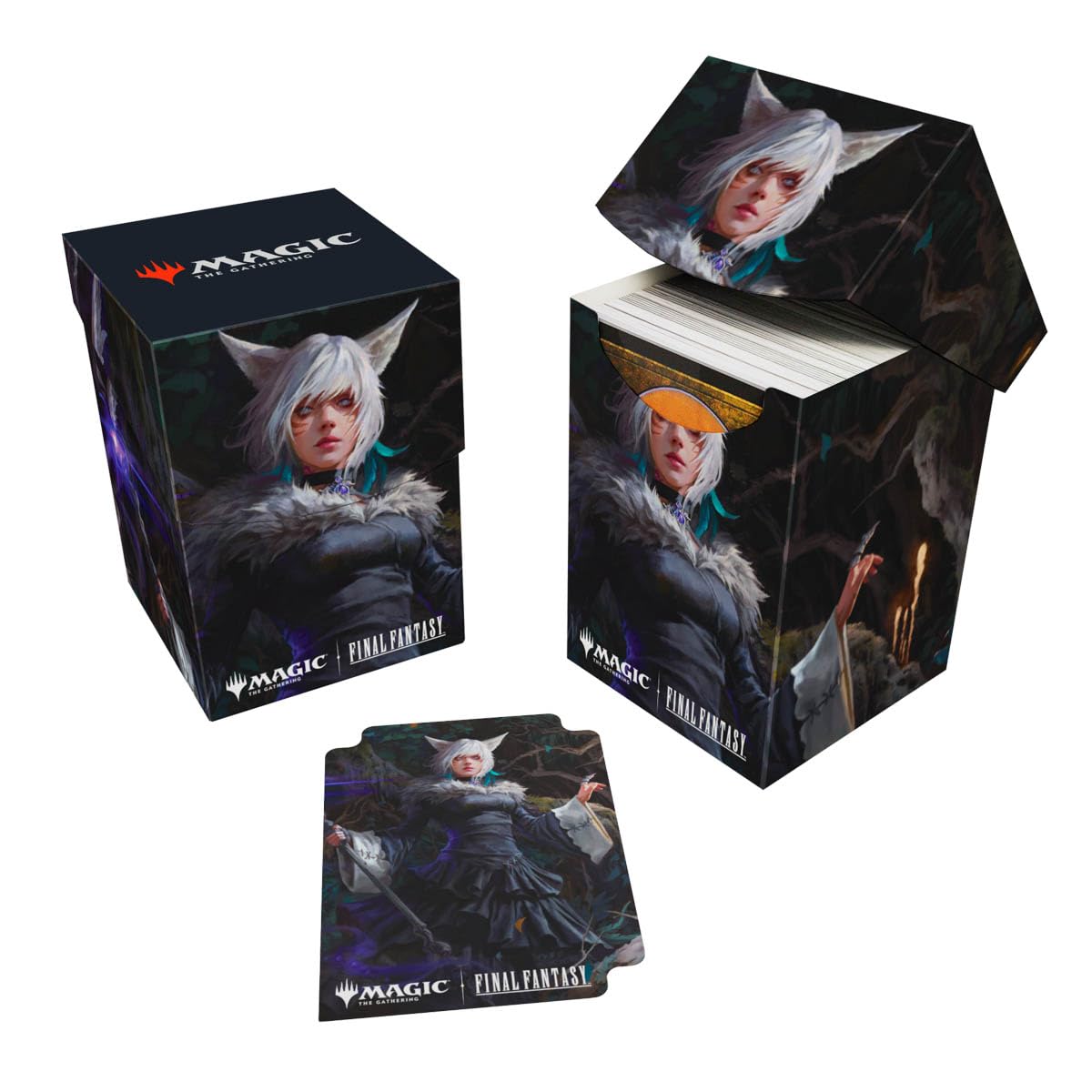 Ultra Pro Final Fantasy X Universes Beyond Yshtola Nights Blessed deck box protects up to 100 standard-size cards.