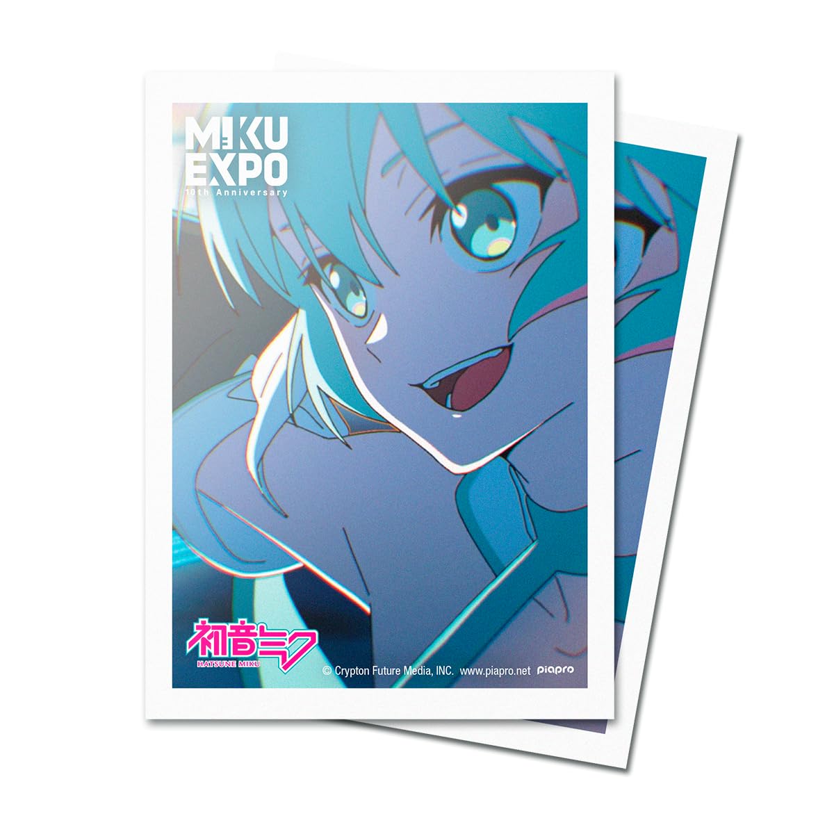 Ultra PRO Hatsune Miku 10th Anniversary Flight sleeve with intergalactic artwork protecting prized cards.