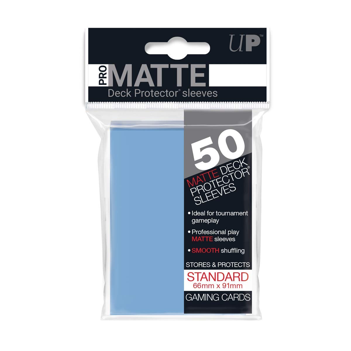 Ultra PRO Light Blue Pro Matte Deck Sleeves with non-glare surface for a smoother shuffle.