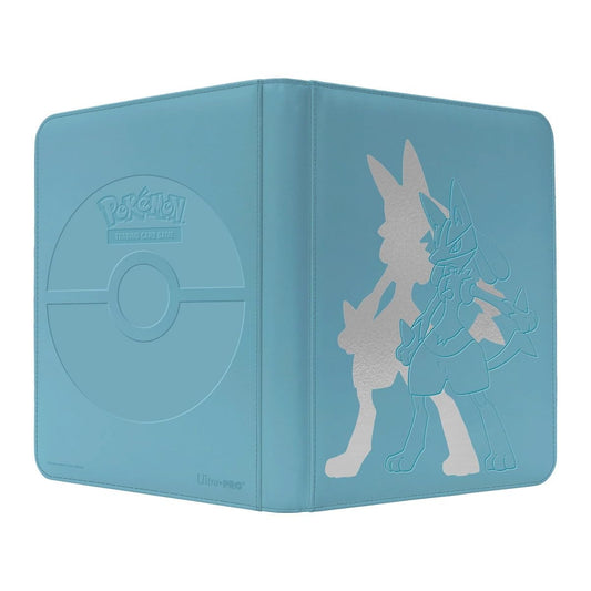 Ultra Pro Lucario binder interior shows 9-pocket pages for secure sleeved cards and easy organization.