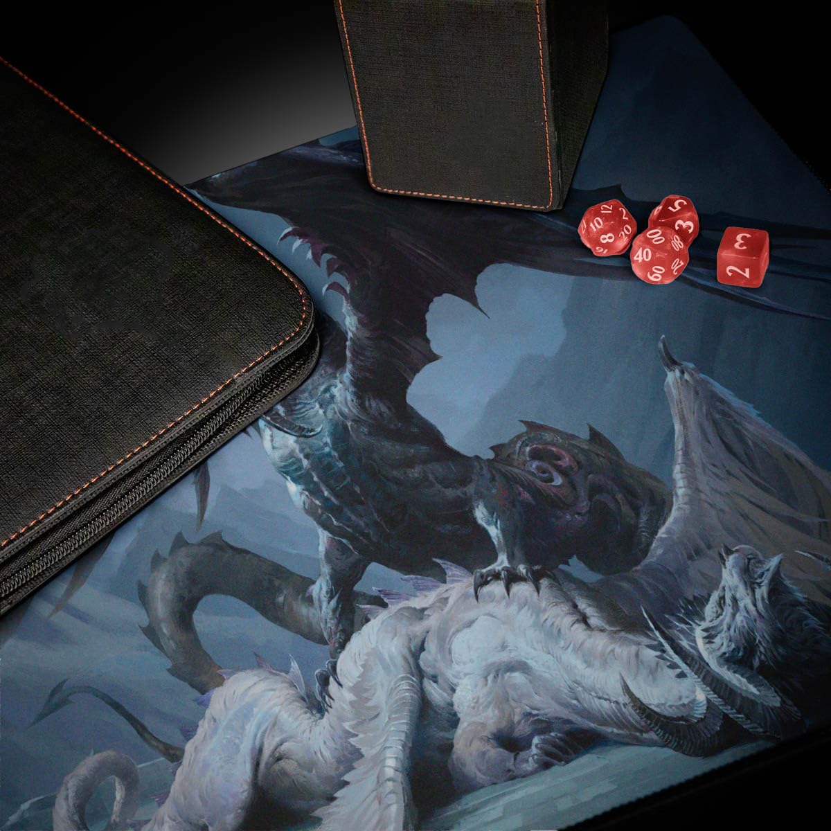 Ultra Pro playmat with non-slip rubber backing stays in place during play.