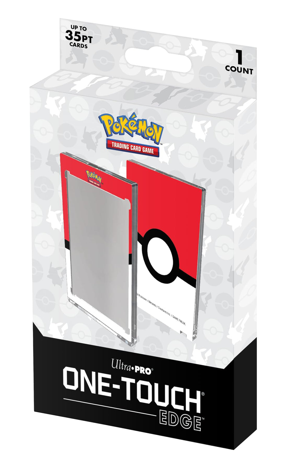 Ultra Pro ONE-TOUCH Edge Poké Ball front border showcases Pokémon cards in bold color.