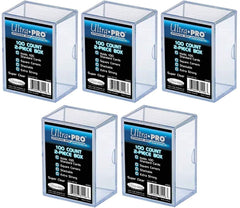 Ultra Pro Pack 5 100-count storage box with airtight closure for secure card storage.