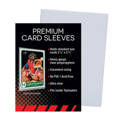  Ultra PRO Premium Clear Card Sleeves pack view, 100 sleeves for safe, dust-free storage.