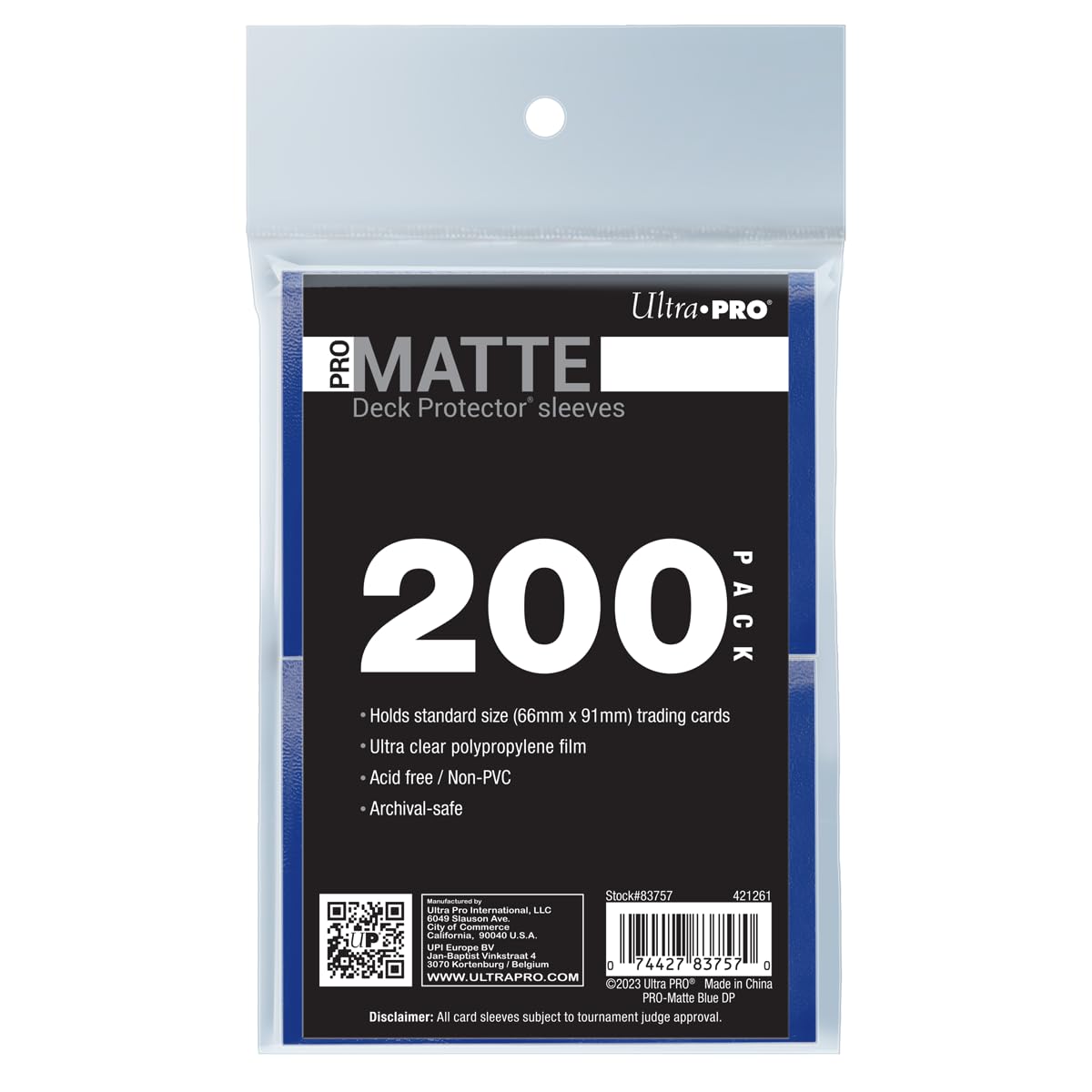 Ultra PRO PRO-Matte blue standard sleeve protecting standard-size cards and reducing glare.