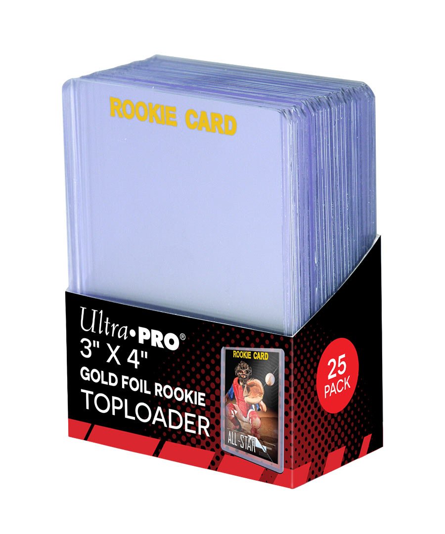 Ultra Pro Rookie Gold Toploader 3x4 keeps rookie cards protected and ready for display.