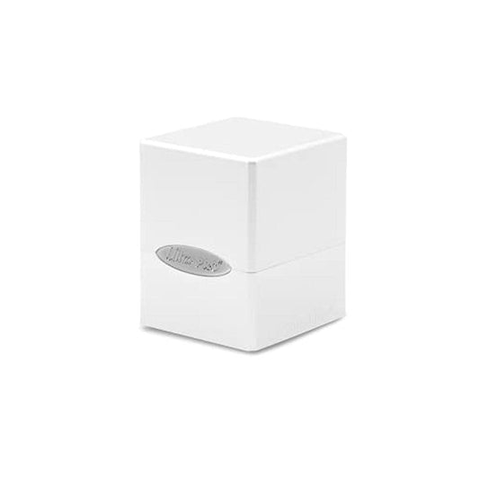 Ultra PRO Satin Cube Deck Box Arctic White, front view, secure card storage on display.