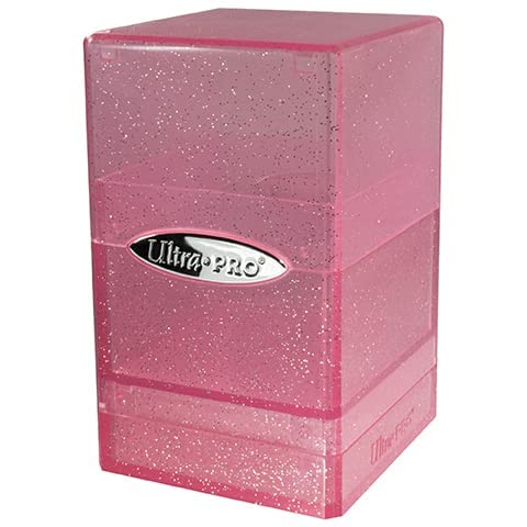 Ultra PRO Satin Tower Glitter Pink deck box open to reveal bottom compartment.