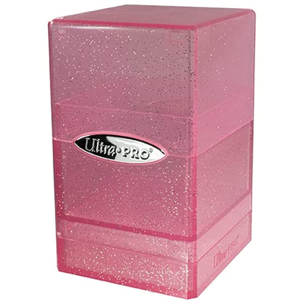 Ultra PRO Satin Tower Glitter Pink deck box stores 100+ cards securely.