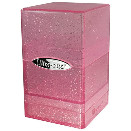 Ultra PRO Satin Tower Glitter Pink deck box stores 100+ cards securely.