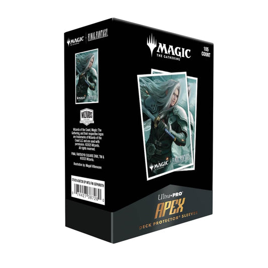 Ultra PRO Sephiroth Apex gloss-front sleeve enhances foil shine and protection.