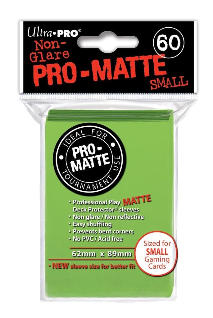 Ultra Pro Sleeves Pro-Matte D10 Small Lime Green close-up of glare-reducing matte finish.