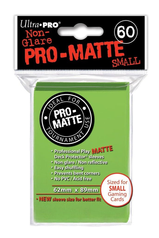 Ultra Pro Sleeves Pro-Matte D10 Small Lime Green close-up of glare-reducing matte finish.