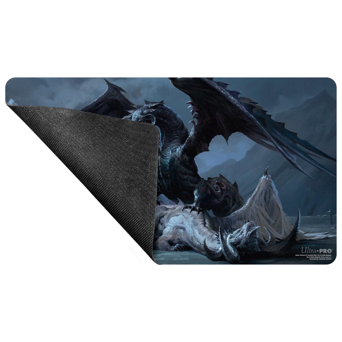 Close-up of Ultra Pro playmat showing the soft fabric top that protects cards.