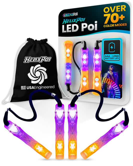 UltraPoi HelixPoi LED GlowStick Handles front view showing brightness for night spins