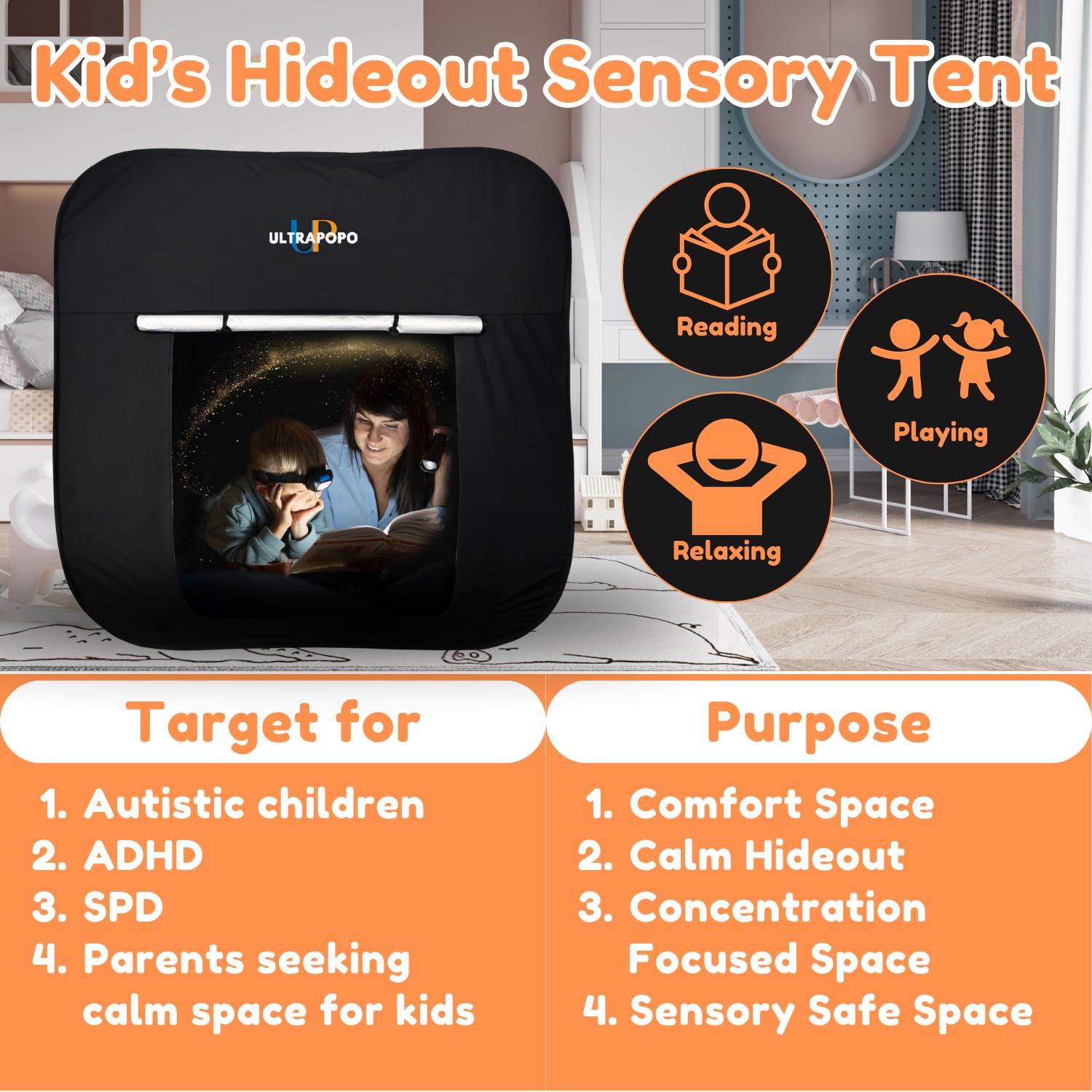 Ultrapopp 47x47in size fits in small rooms for private play.