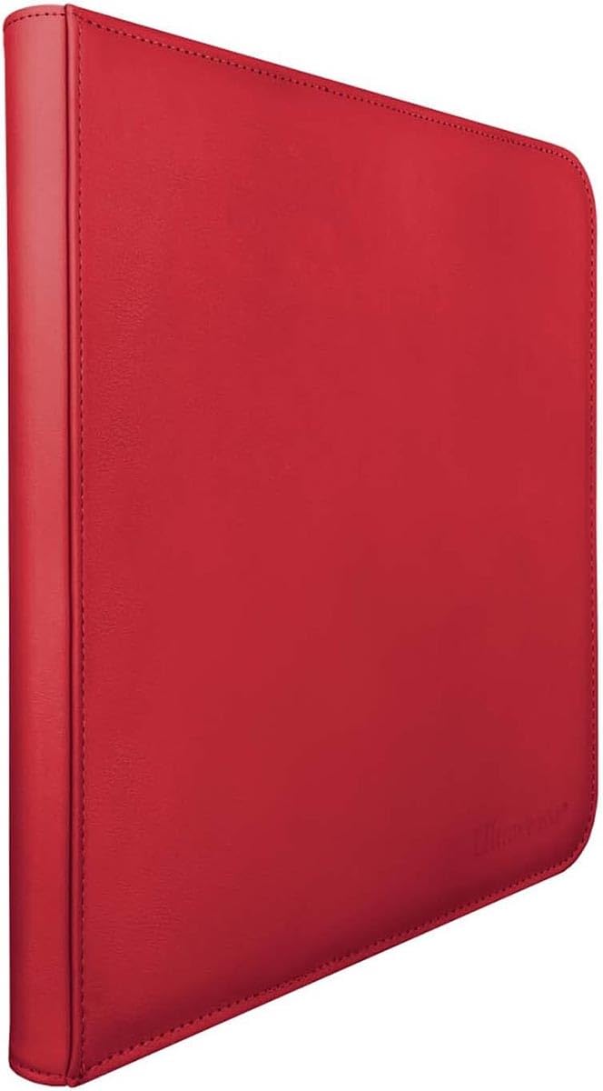 Ultra PRO 12-pocket zipper binder red cover keeps trading cards organized.