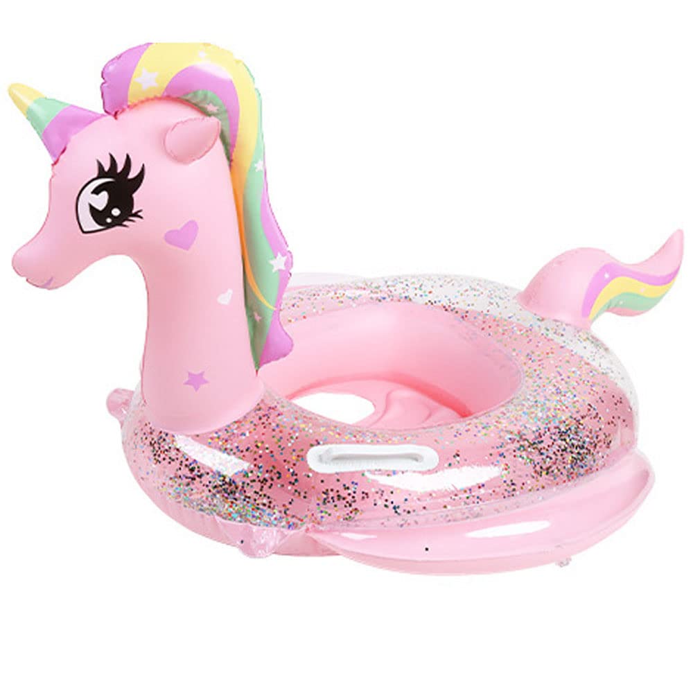 UMBWORLD pink unicorn baby swim float with seat and handle for safe pool entry