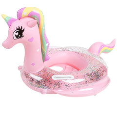 UMBWORLD pink unicorn baby swim float with seat and handle for safe pool entry