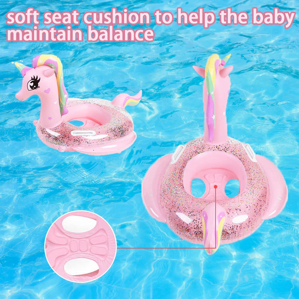 UMBWORLD soft-seat unicorn float highlighting balance and water play