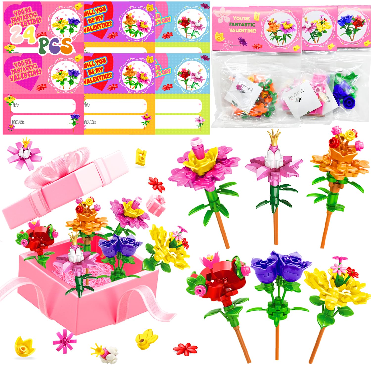 UMEELR flower building blocks bouquet for kids, colorful blocks promote creativity and fine motor skills