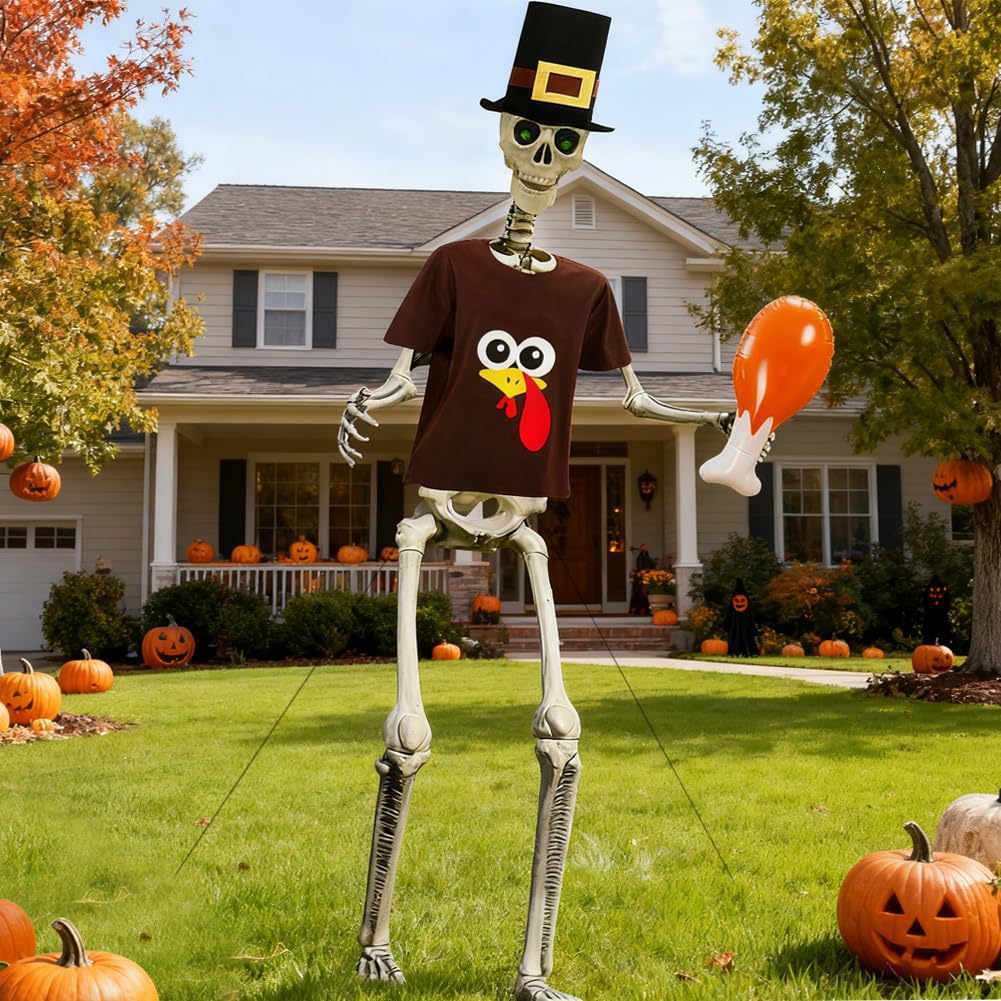 UMEELR outdoor Halloween lawn display with festive costume pieces.