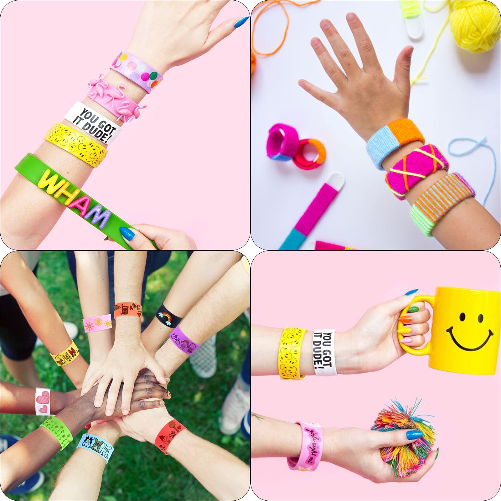 Umikk white PVC slap bracelets laid out for DIY projects and crafts.