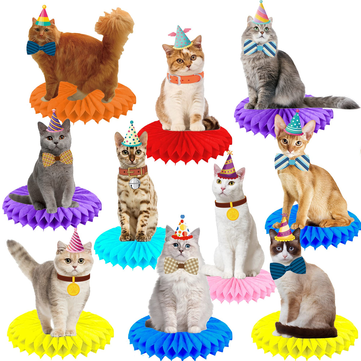 umoni cat honeycomb centerpiece bright cat-themed party table