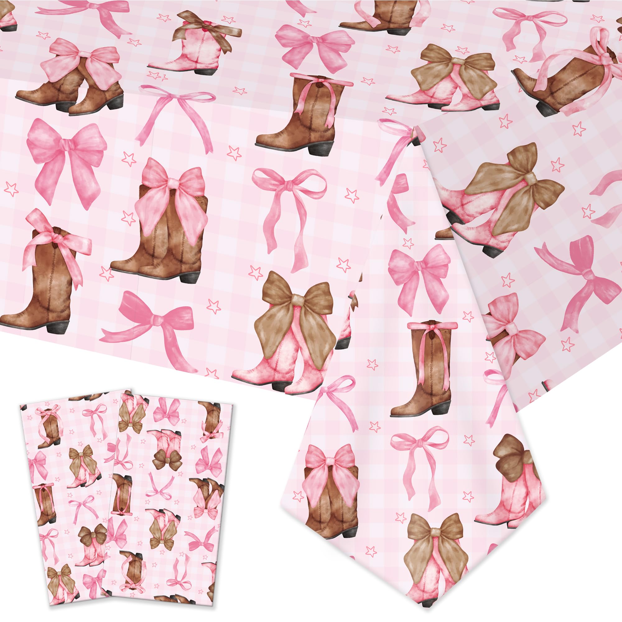 umoni Coquette Cowgirl Tablecloth pattern in pink and brown boots with bows