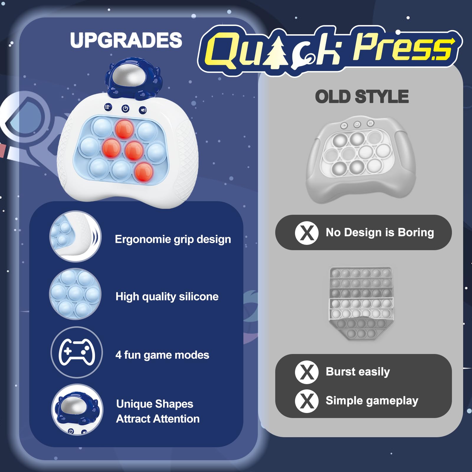 UMQYYMKO Pop Push blue astronaut: compact ergonomic design for travel.