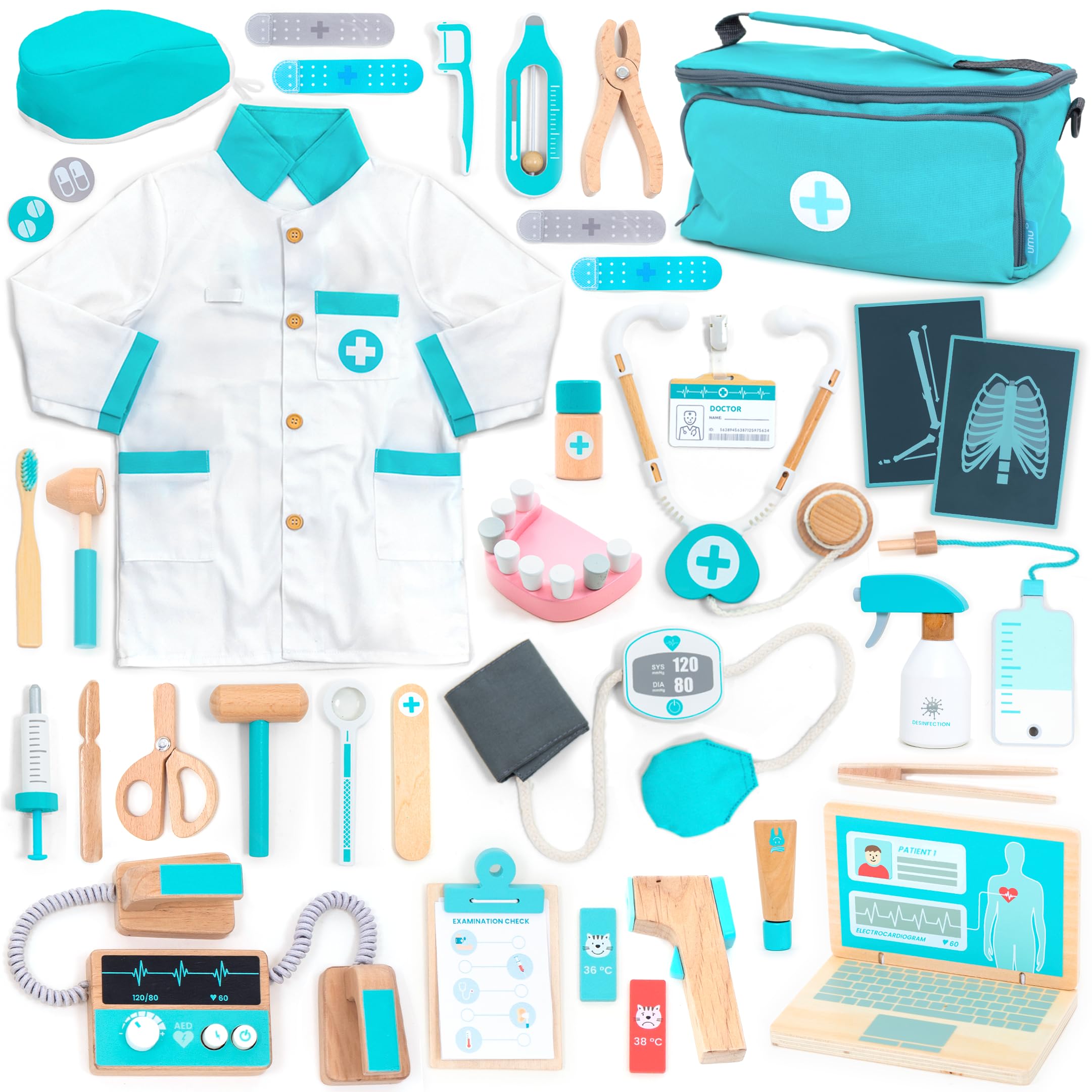 UMU Deluxe Wooden Doctor Play Set stethoscope enhances imaginative medical role play