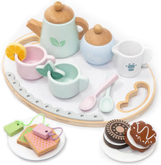 UMU wooden tea set with colorful cups for imaginative pretend play.